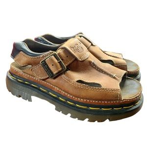 Vintage 90s 00s Y2K Dr Martens Leather Open Toe Slingback Chunky Sandals Size 5
